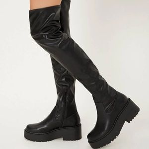 Faux leather over the knee zip up boots